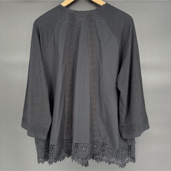 LOGO Lavish Women's Bohemian Peasant Lace Trim Blouse XL Button Front Boho - Picture 2 of 11